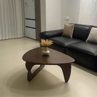 Traditional Japanese Rubberwood Rounded Triangle Coffee Table 1-Tier For Living Room