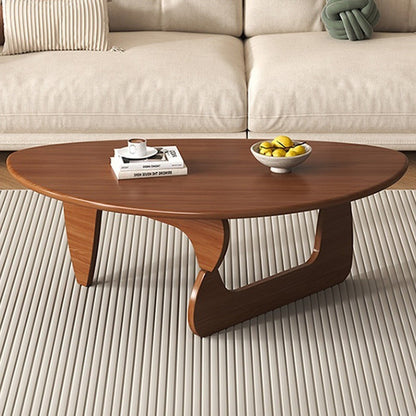 Traditional Japanese Rubberwood Rounded Triangle Coffee Table 1-Tier For Living Room