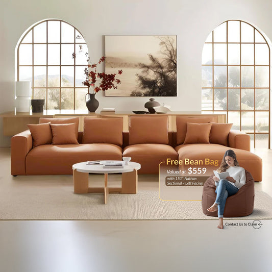 Canapé sectionnel modulaire en cuir orange Nathan