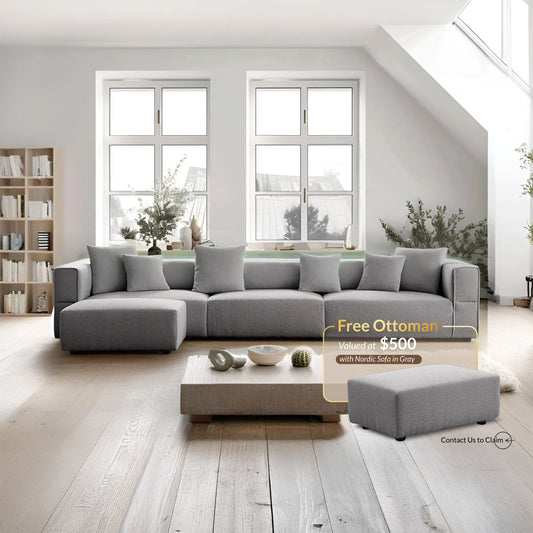 Nordic Modern Gray Sofa with Ottoman-Gray