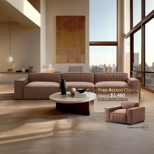 Luxury Minimalist Brown Fabric Sofa-Brown
