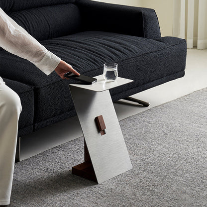 Modern Brushed Stainless Steel Side Table-Walnut