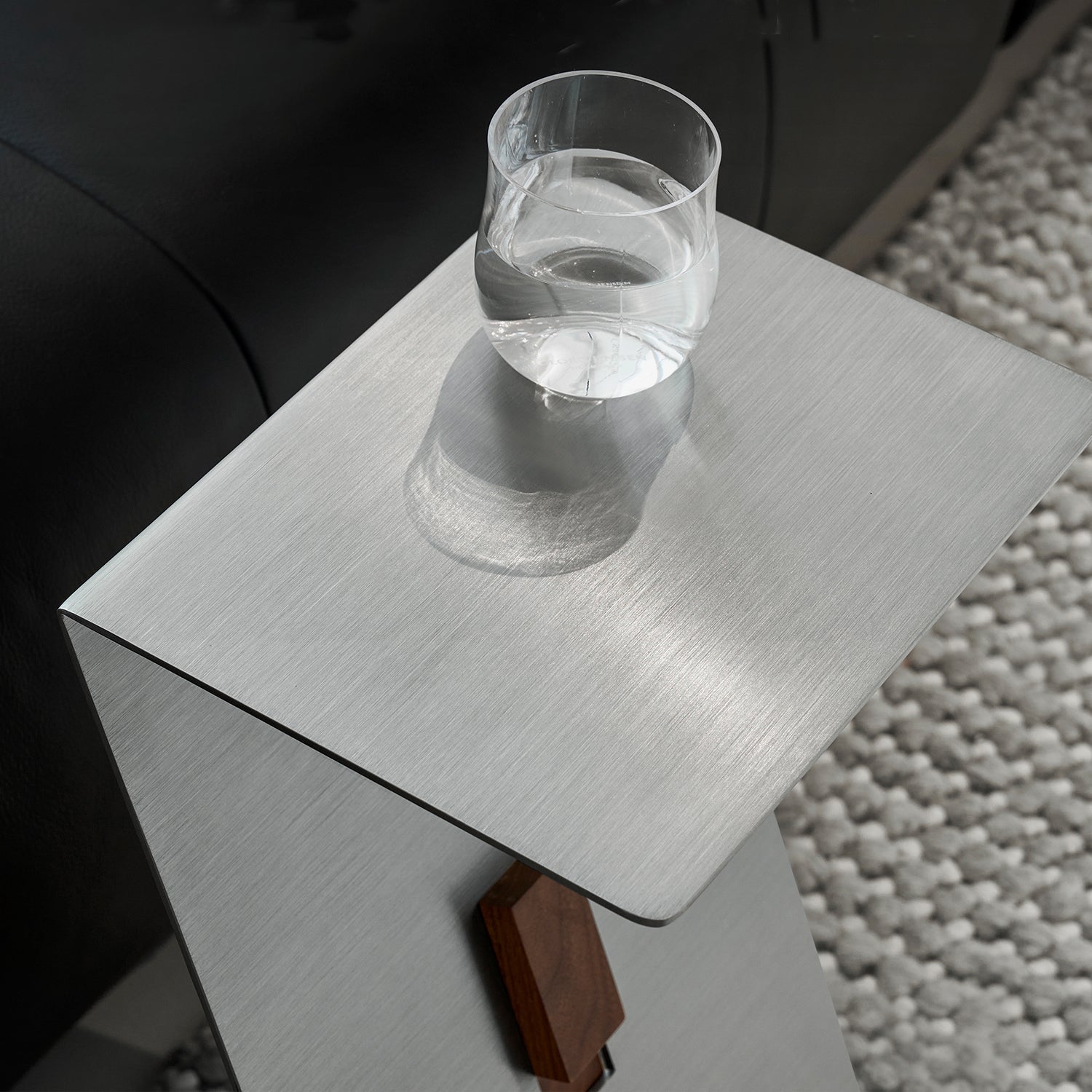 Modern Brushed Stainless Steel Side Table-Walnut