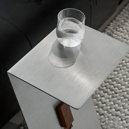 Modern Brushed Stainless Steel Side Table-Walnut