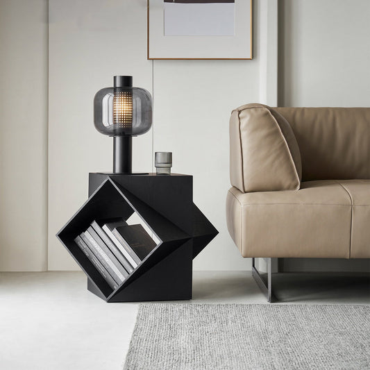 Polyhedron Walnut Wood Side Table-Black