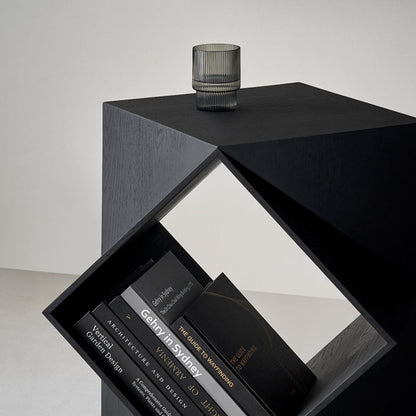 Polyhedron Walnut Wood Side Table-Black