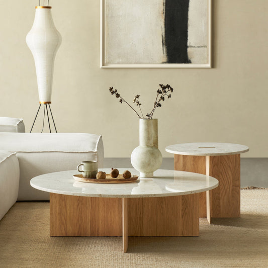 Origami Round Coffee Table Set-Natural
