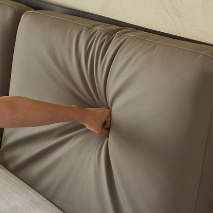 Truffle Cream Leather Bed-Walnut