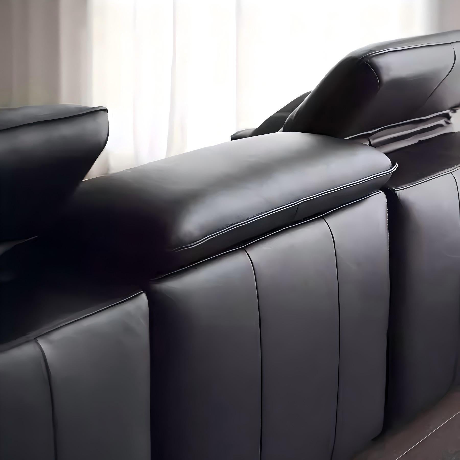 Nero Black Recliner Leather Lounge Sofa-Black