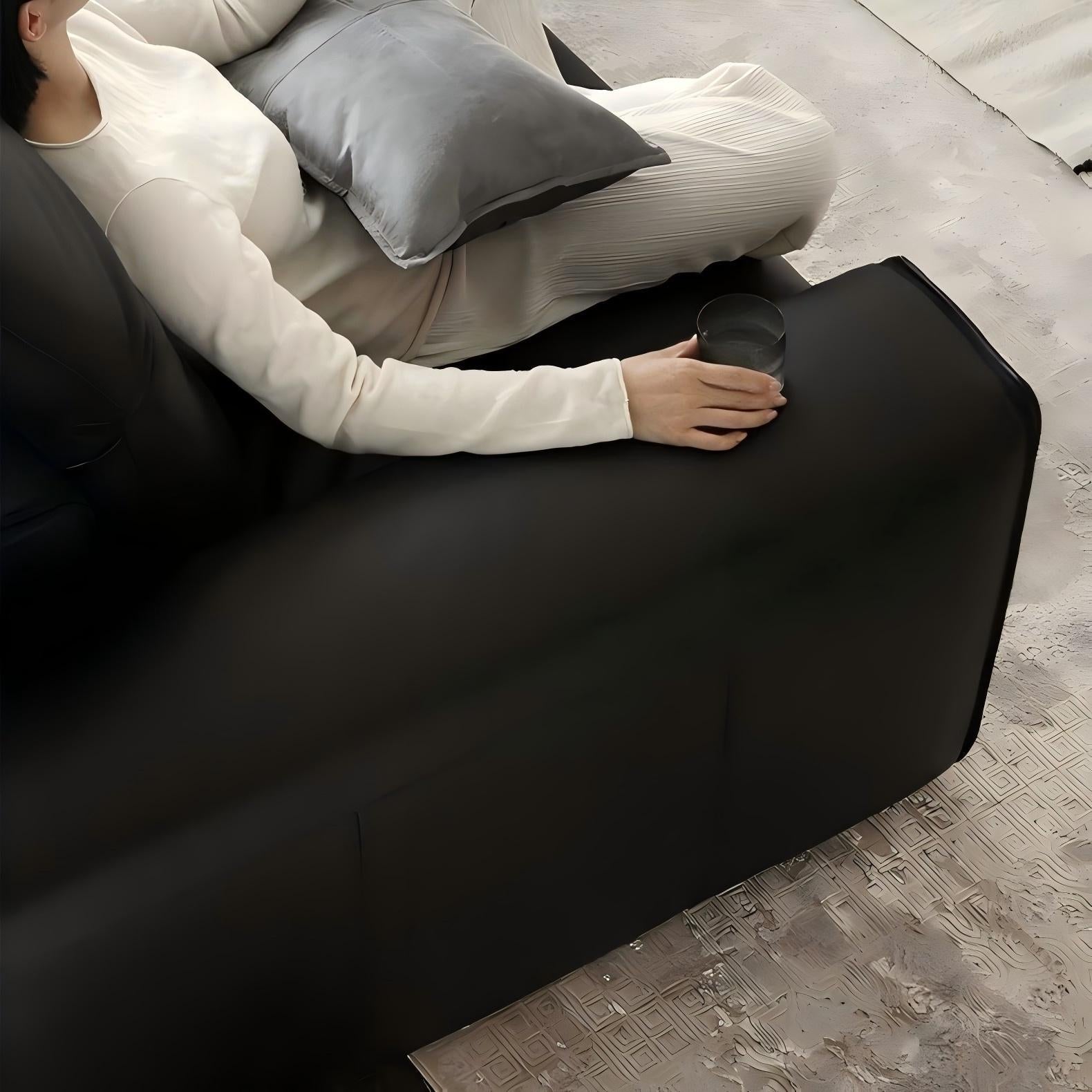 Nero Black Recliner Leather Lounge Sofa-Black