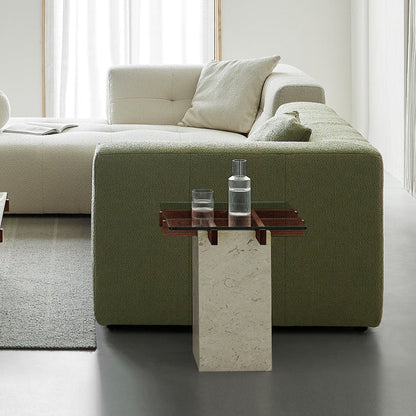 Aurum Glass Marble Side Table-Walnut