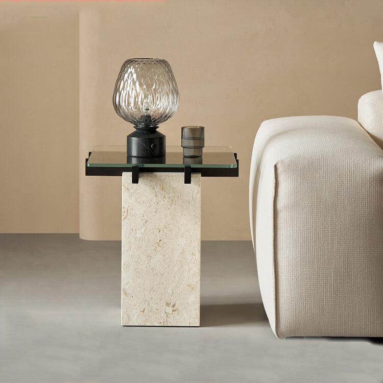Aurum Glass Marble Side Table-Black