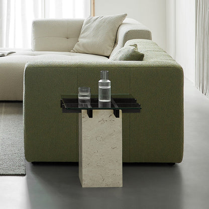 Aurum Glass Marble Side Table-Black