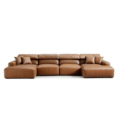 Chestnut Brown Leather Double Chaise Sectional