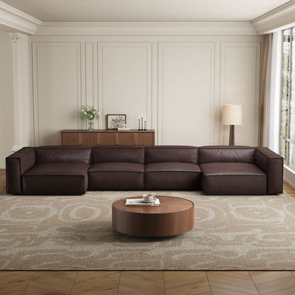 Luxury Minimalist Dark Brown Leather U Shaped Sectional-Dark Brown