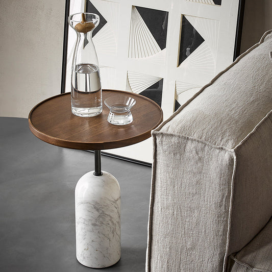 Round Walnut Side Table-19.7 inch