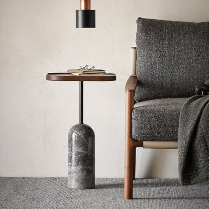 Round Walnut Side Table-22.8 inch