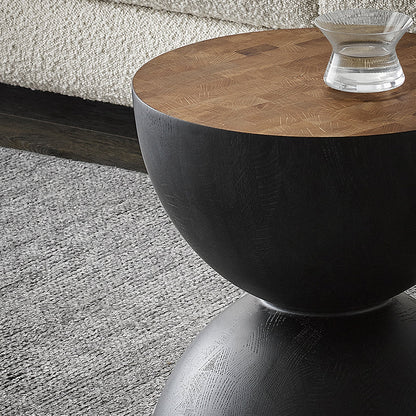 Sculptural Oak Walnut Side Table-Oak