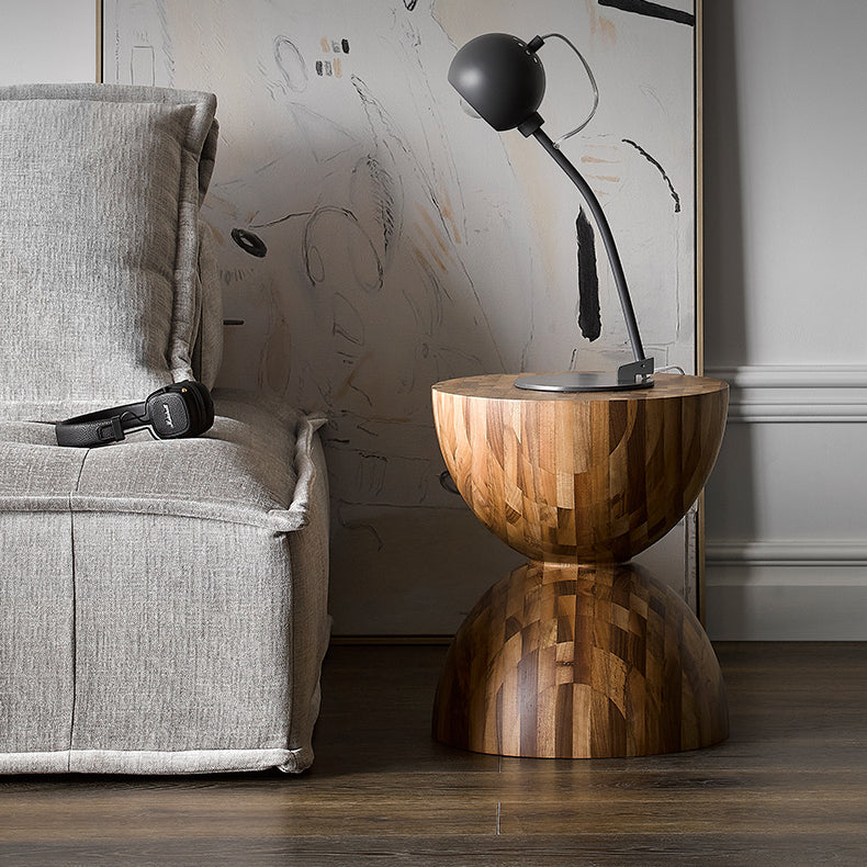 Sculptural Oak Walnut Side Table-Walnut