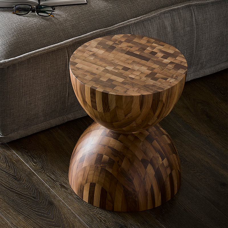 Sculptural Oak Walnut Side Table-Walnut