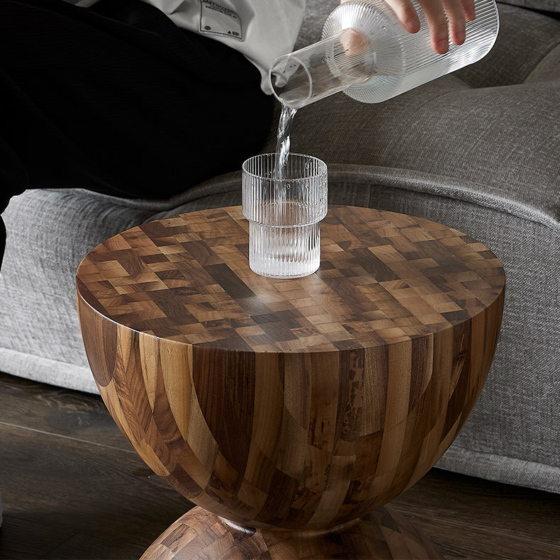 Sculptural Oak Walnut Side Table-Walnut