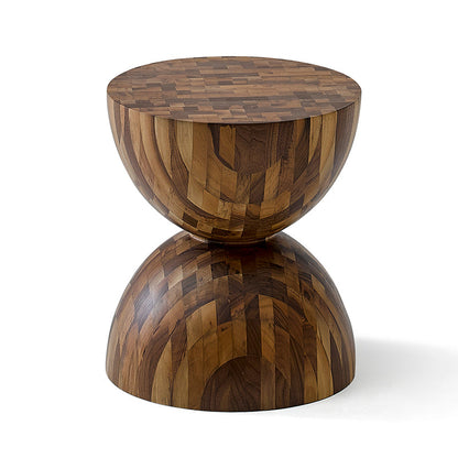 Sculptural Oak Walnut Side Table-hidden