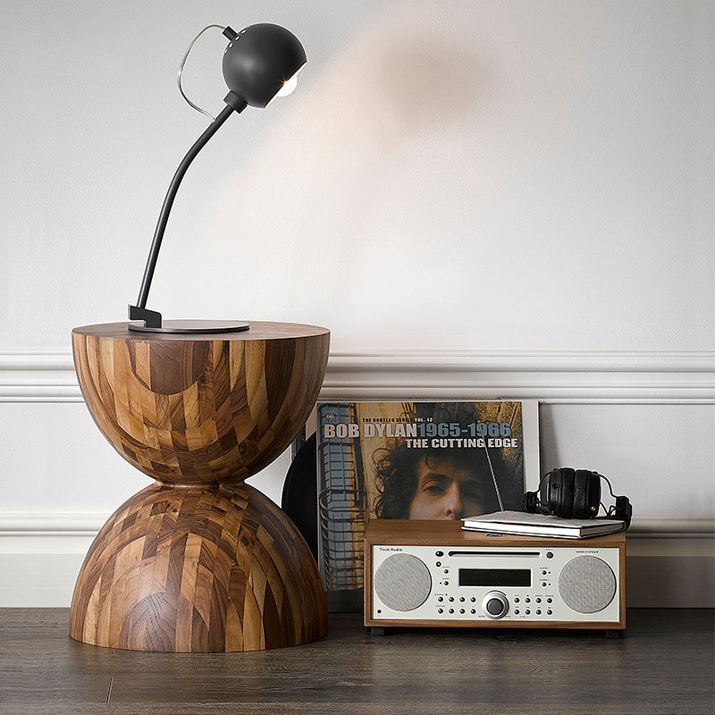 Sculptural Oak Walnut Side Table-Walnut