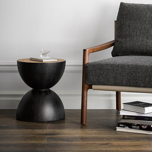 Sculptural Oak Walnut Side Table-Oak