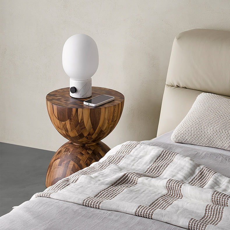 Sculptural Oak Walnut Side Table-Walnut