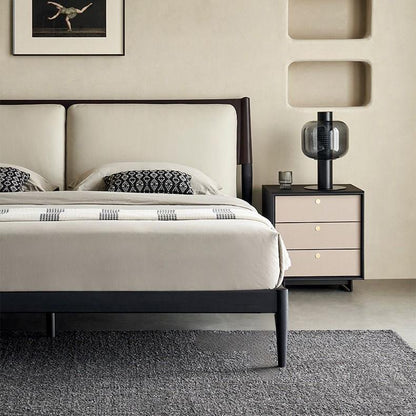 Truffle Cream Leather Bed-Beige