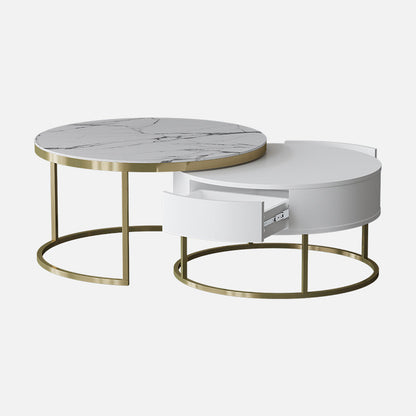 Cassandra Common Nesting Round Coffee Table with Drawers