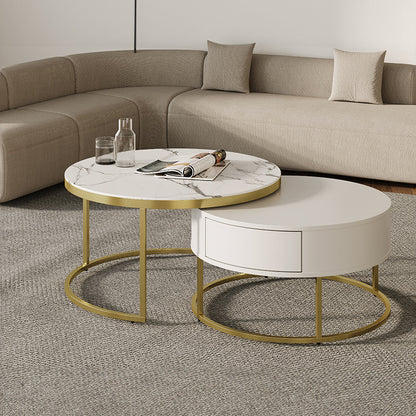 Cassandra Common Nesting Round Coffee Table with Drawers