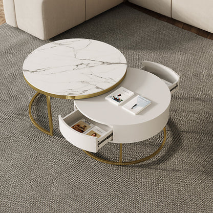 Cassandra Common Nesting Round Coffee Table with Drawers
