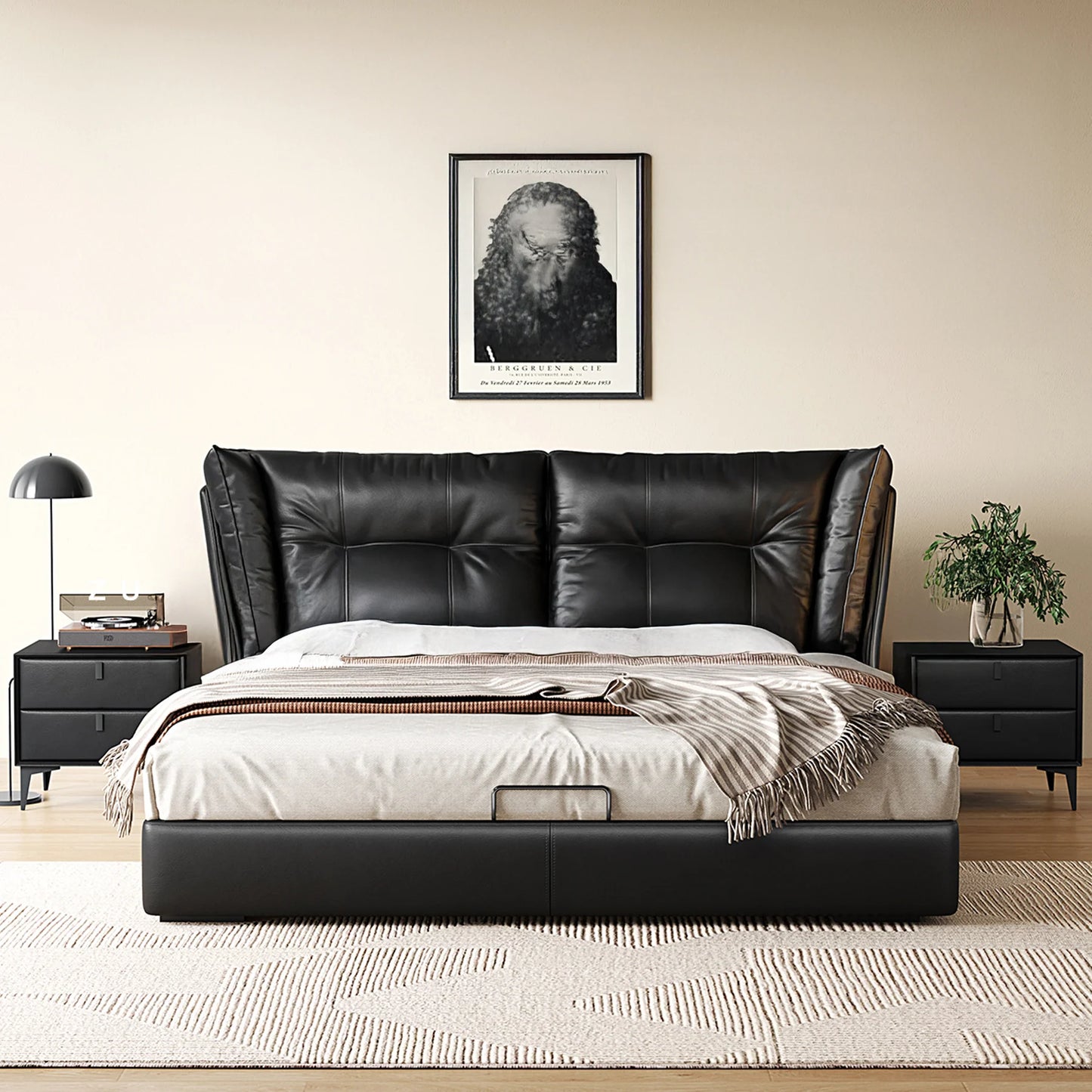 Avelle Black Leather Bed