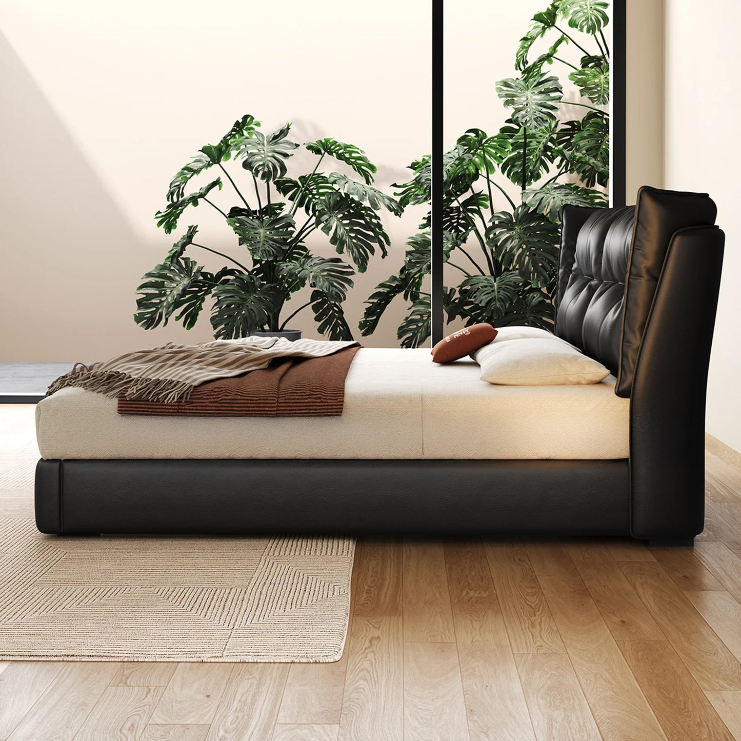 Avelle Black Leather Bed