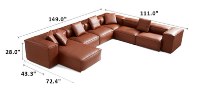 Cube Modular Brown Genuine Leather U-Shaped Sectional