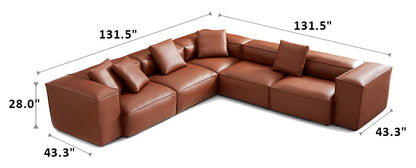 Cube Modular Brown Genuine Leather Corner Sectional