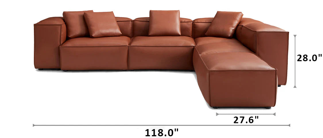 Cube Modular Brown Genuine Leather Corner Sectional With Ottoman