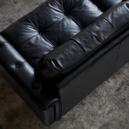 Baroque Tufted Black Leather Sofa-Black