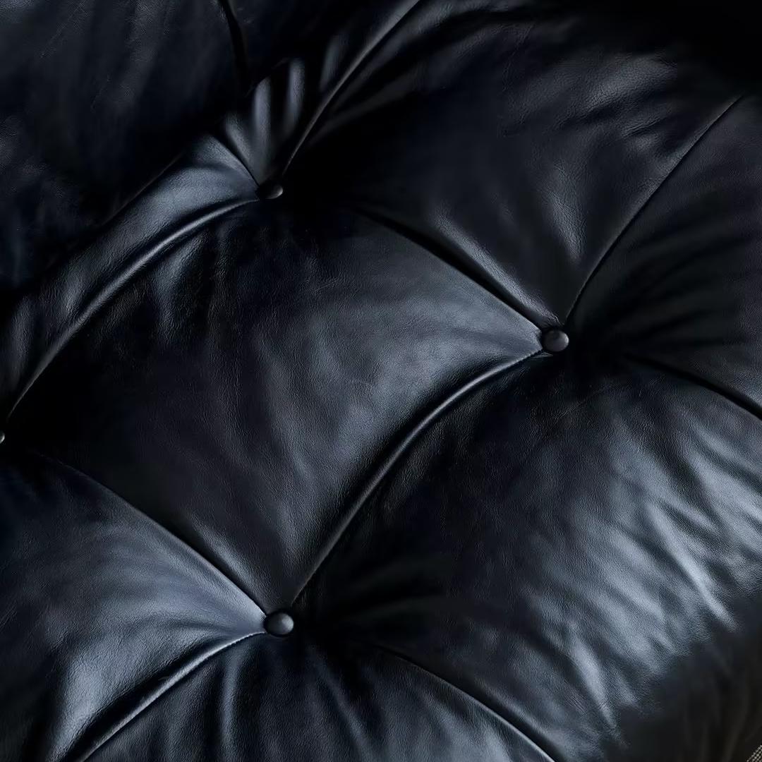 Baroque Tufted Black Leather Sofa-Black