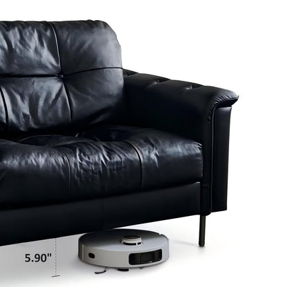 Baroque Tufted Black Leather Sofa-Black