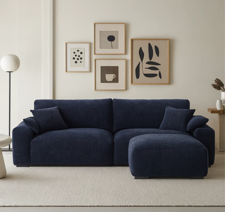 The Empress Navy Blue Sofa and Ottoman