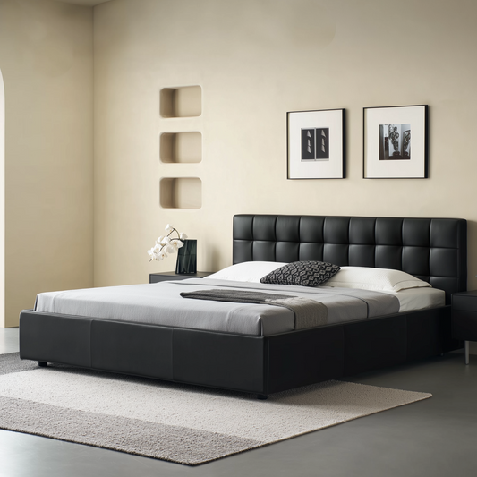 Sugar Cube Leather Bed-Black