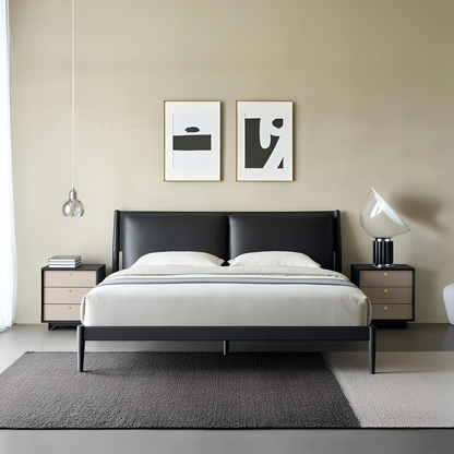 Truffle Cream Leather Bed-Black