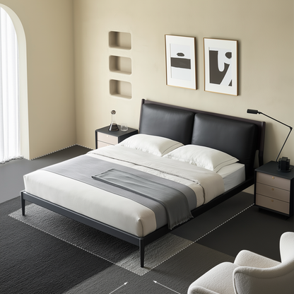 Truffle Cream Leather Bed-Black