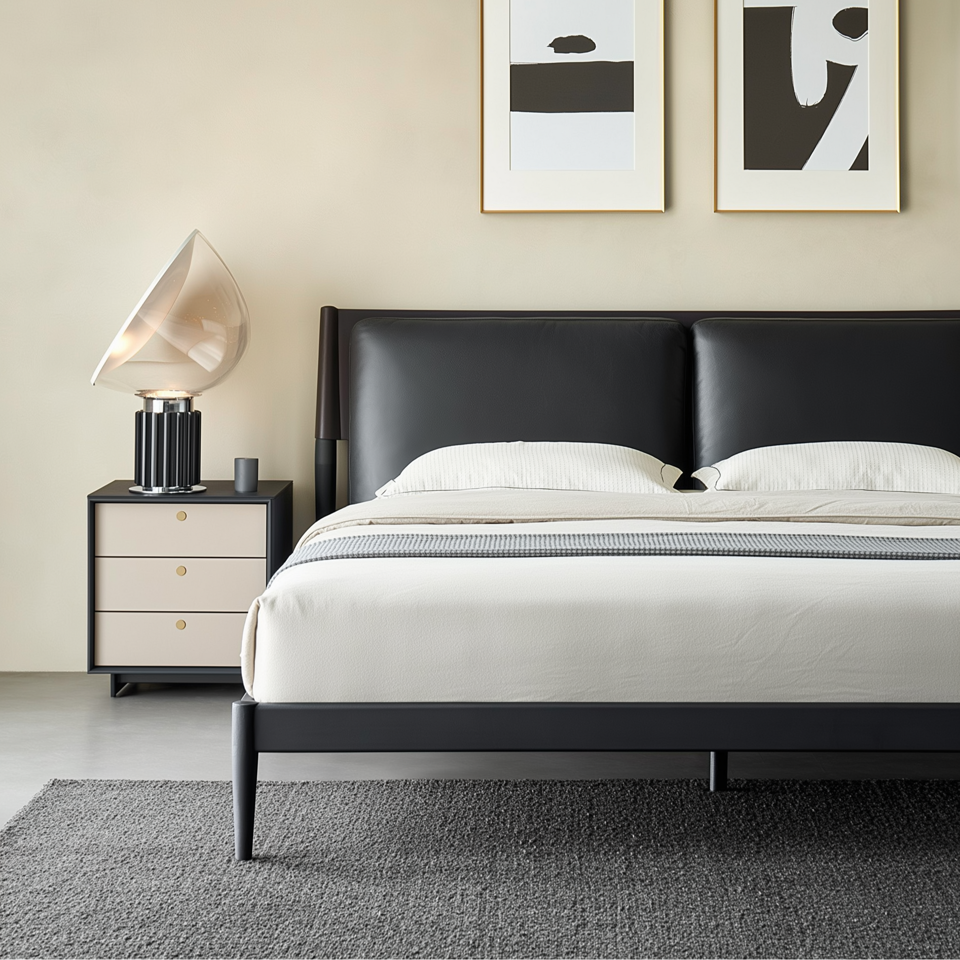 Truffle Cream Leather Bed-Black