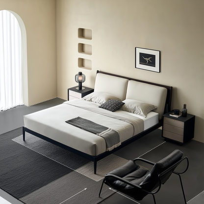 Truffle Cream Leather Bed-Beige