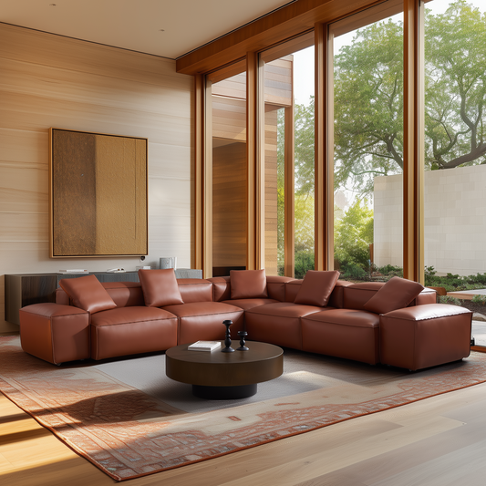 Cube Modular Brown Genuine Leather Corner Sectional-Brown