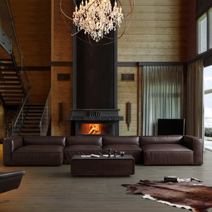 Luxury Minimalist Dark Brown Leather U Shaped Sectional-Dark Brown
